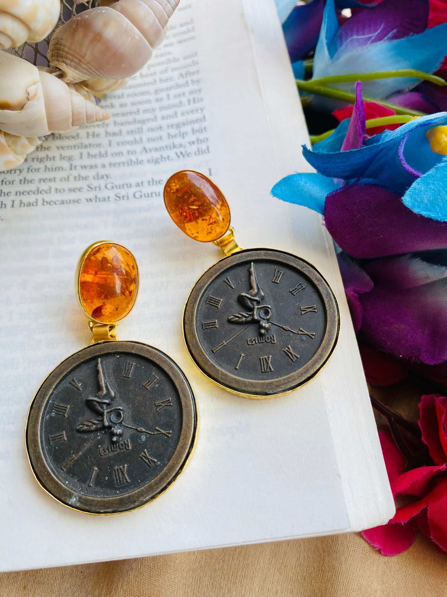 Amber on Clock Earrings