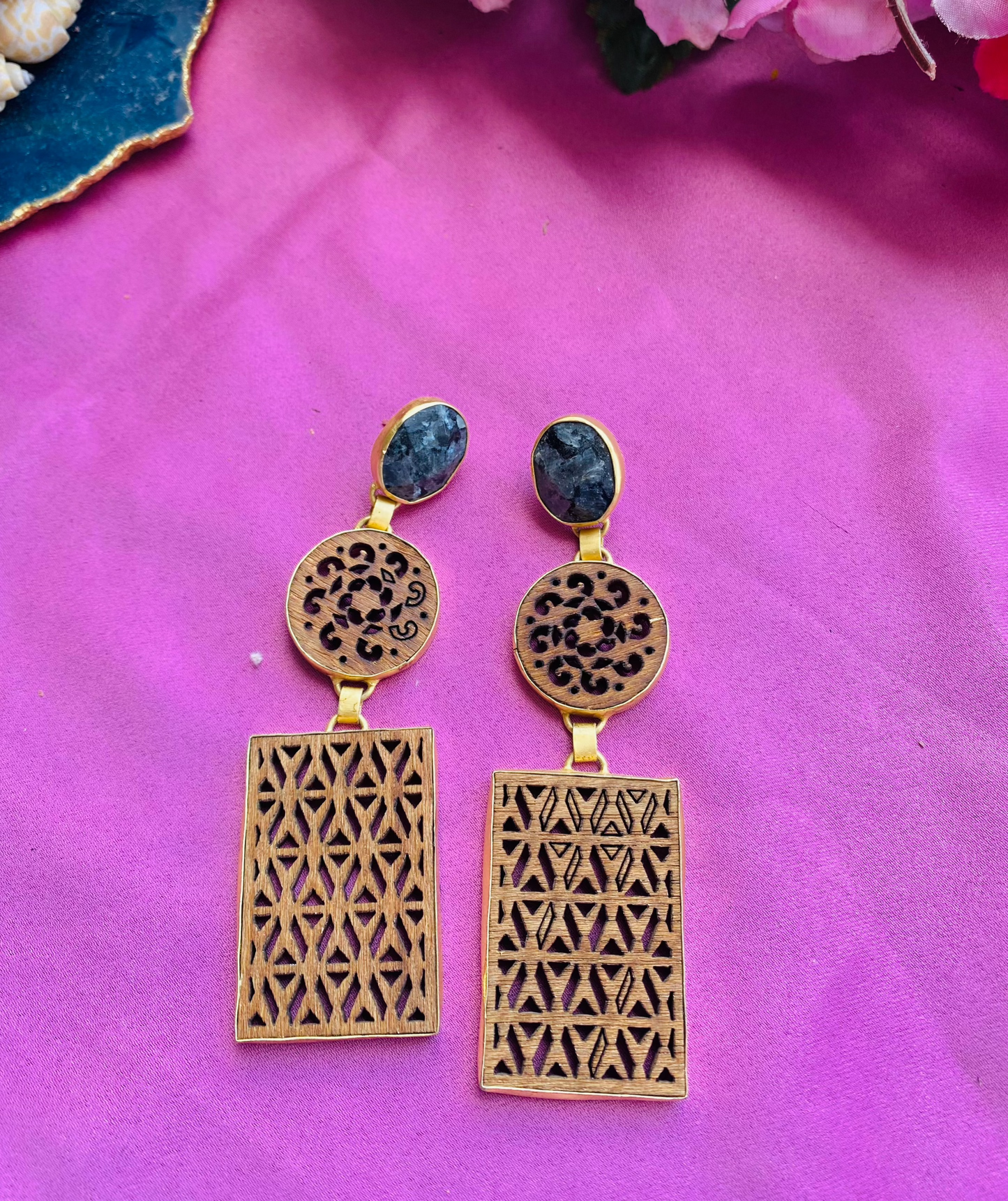 Carved Wooden Block Earrings