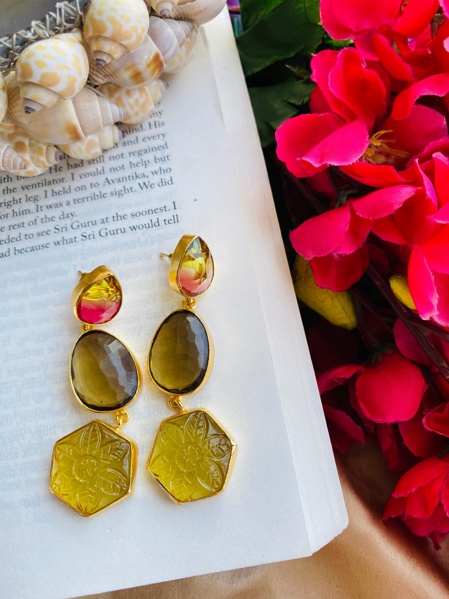 Rainbow Studs with Flower Drops Earrings