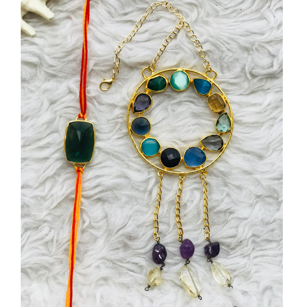 Wheel of Stone Pendant Couple Rakhi