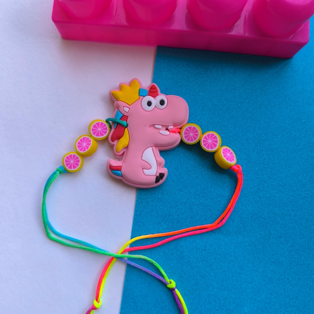 DINASOUR ERASER WITH COLOUR BEADS & THREAD