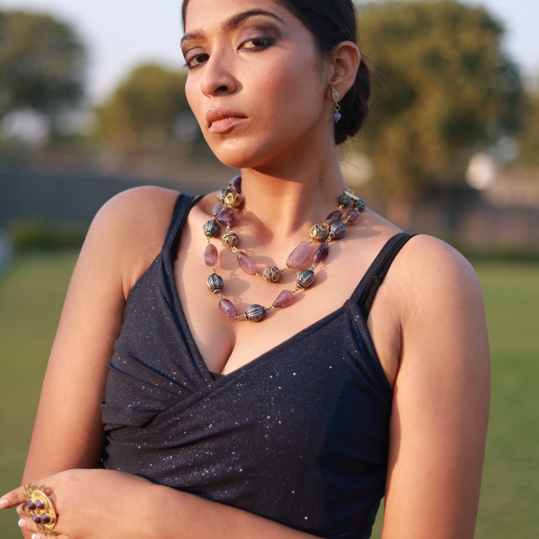 Amethyst and Silver Balls Necklace