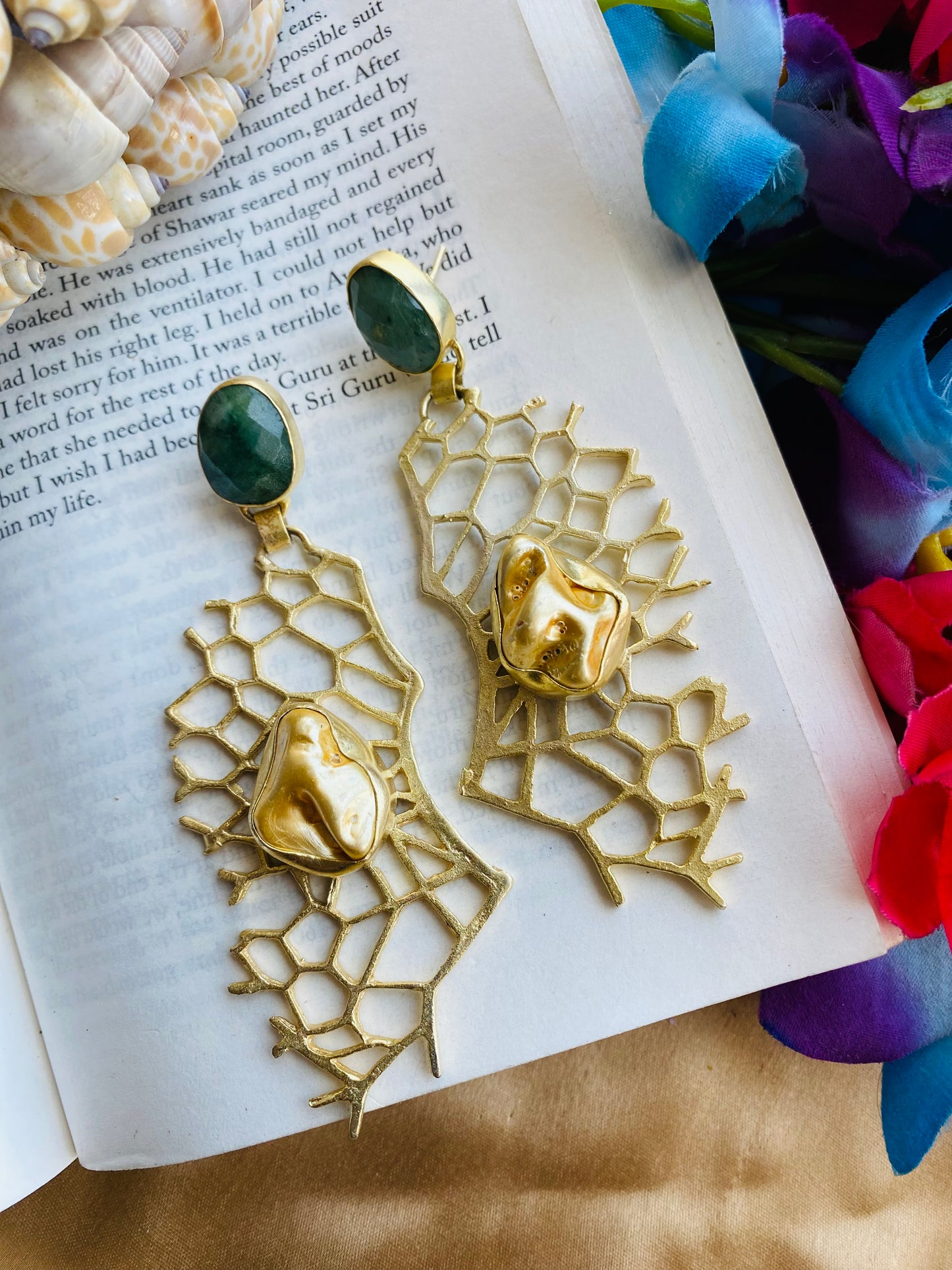 Pearl on Web Earrings