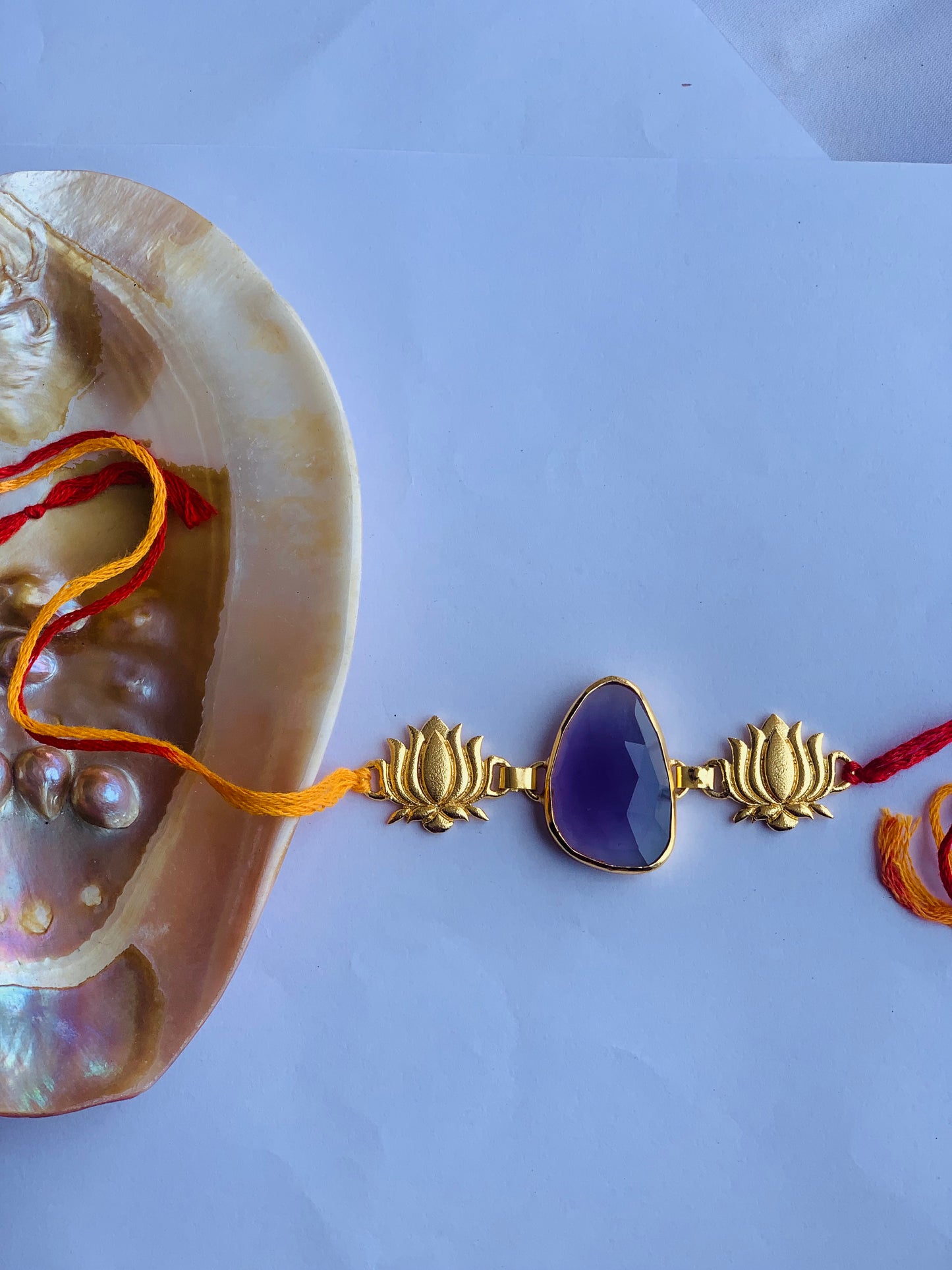 Amethyst colour stone mauli rakhi