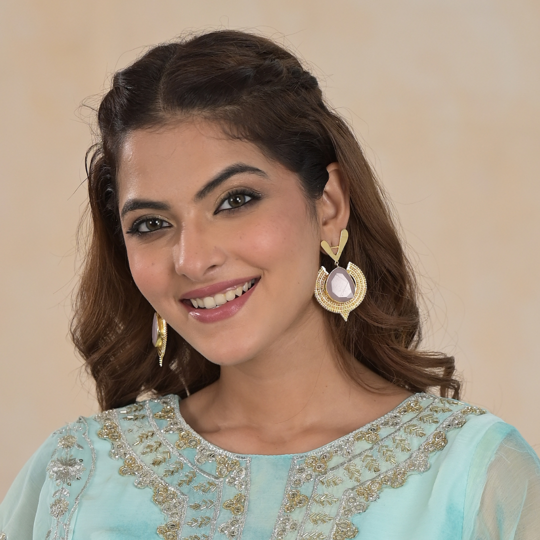 Rose Quartz Round Stone Earring