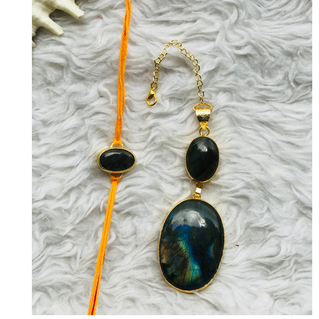 Labradorite and Black Onyx Pendant Couple Rakhi