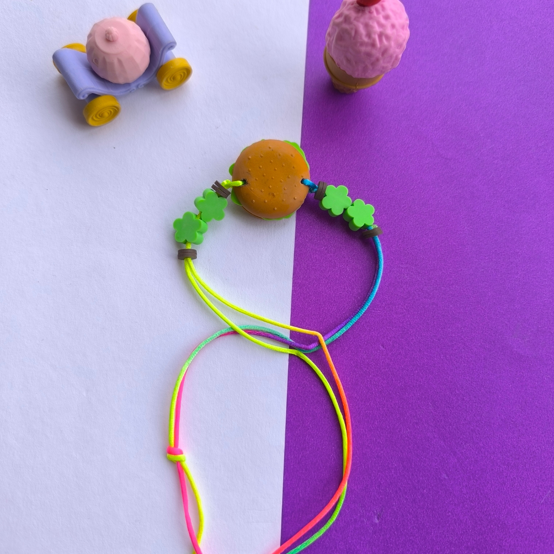BURGER ERASER WITH COLOUR BEADS & THREAD