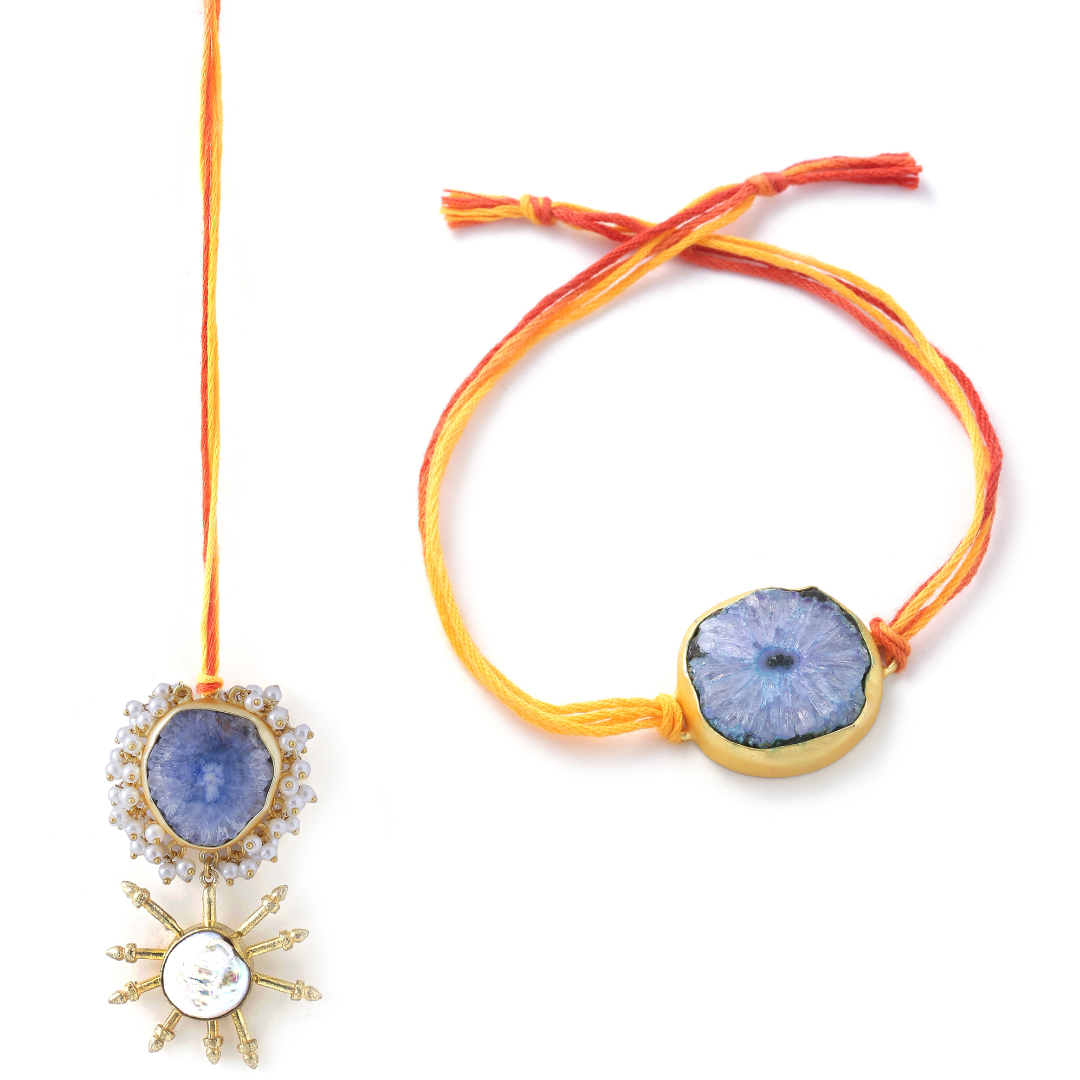 Pearl Rays Agate Couple Rakhi
