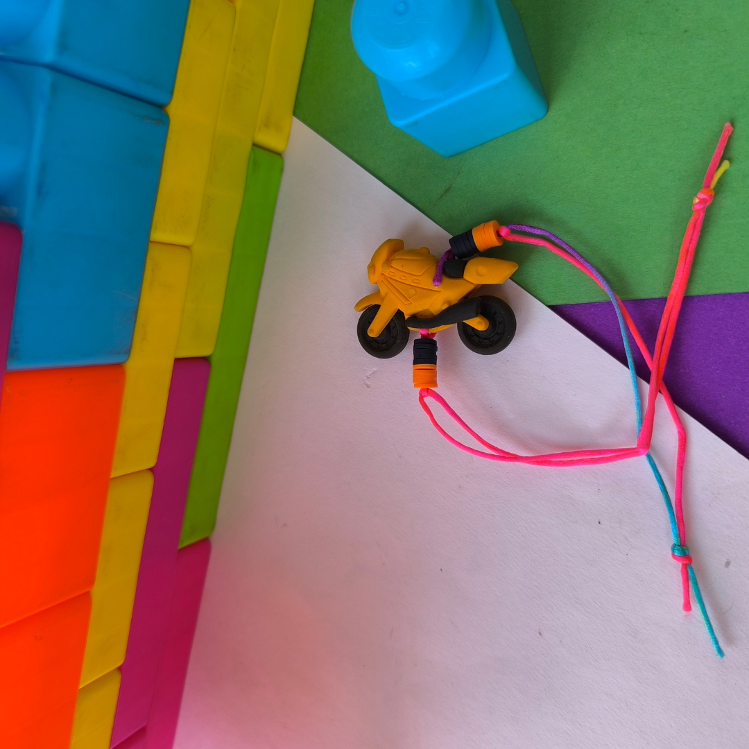 BIKE ERASER WITH COLOUR BEADS & THREAD