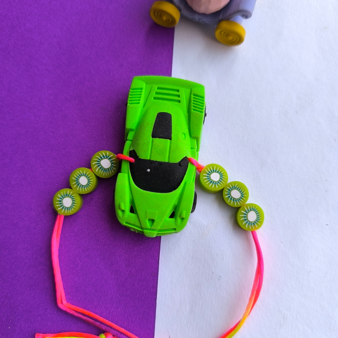 CAR ERASER WITH COLOUR BEADS & THREAD