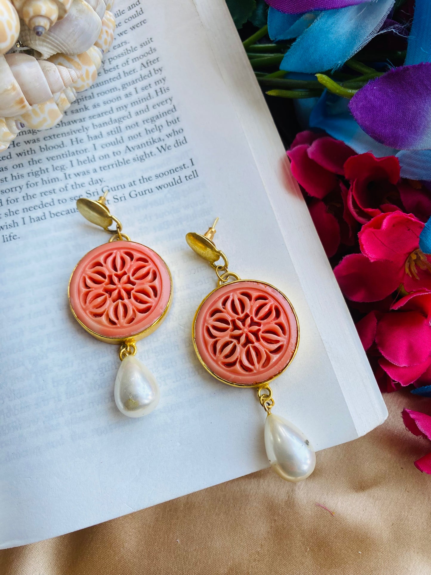 Orange Flower with Pearl Drop