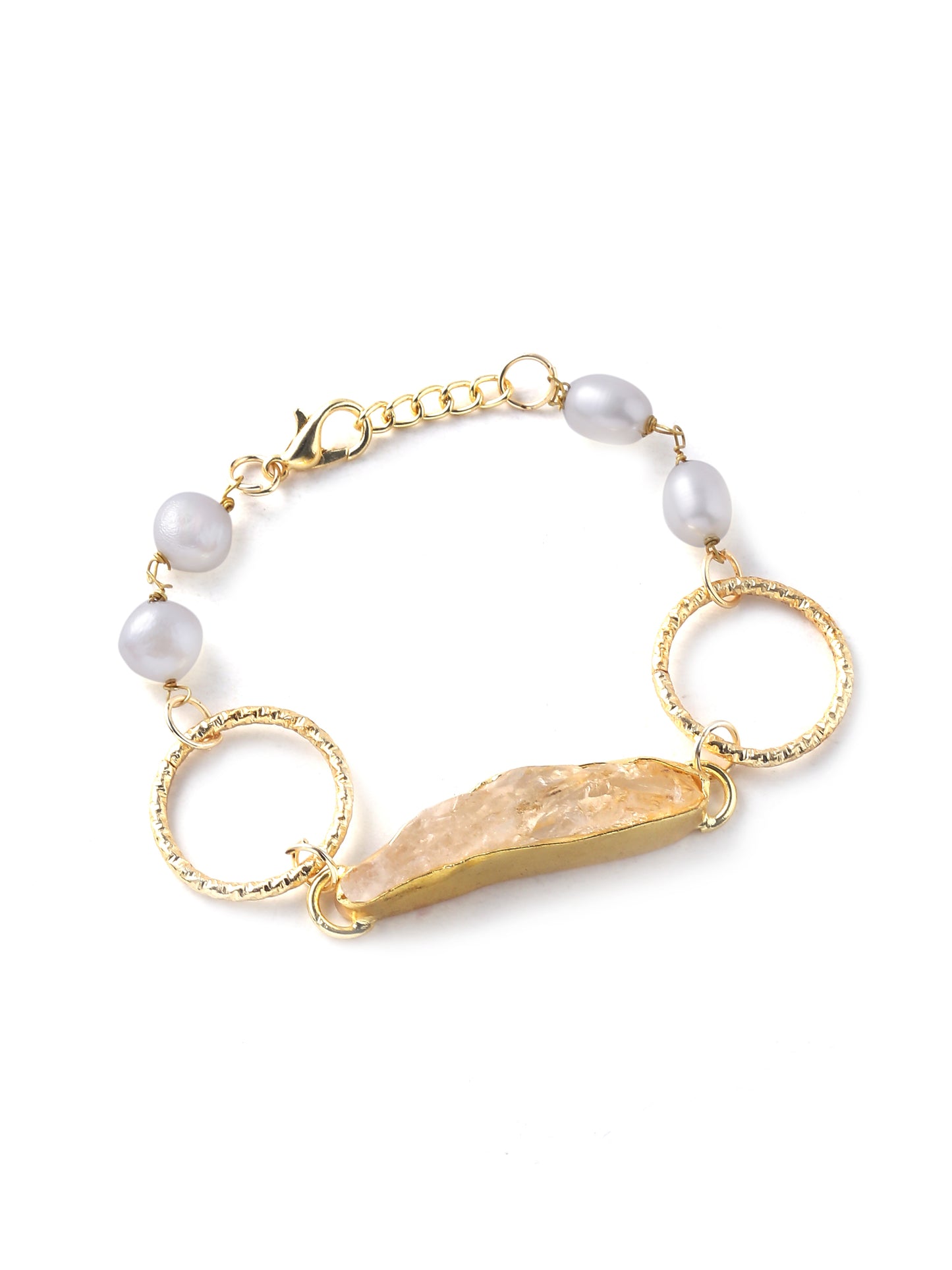 Crystal raw with pearl studded in Brass Metal