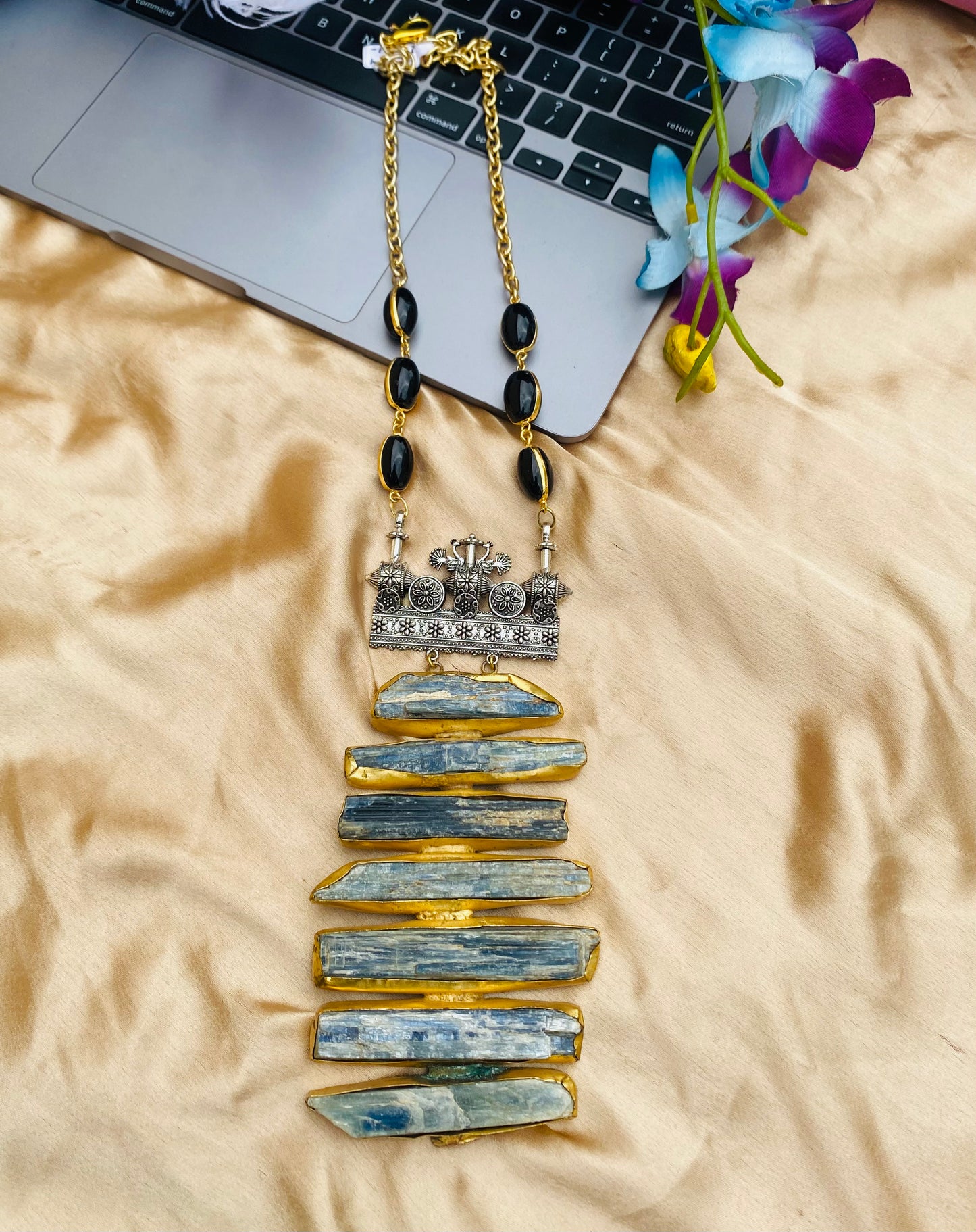 Blocks of Kyanite Peacock Necklace