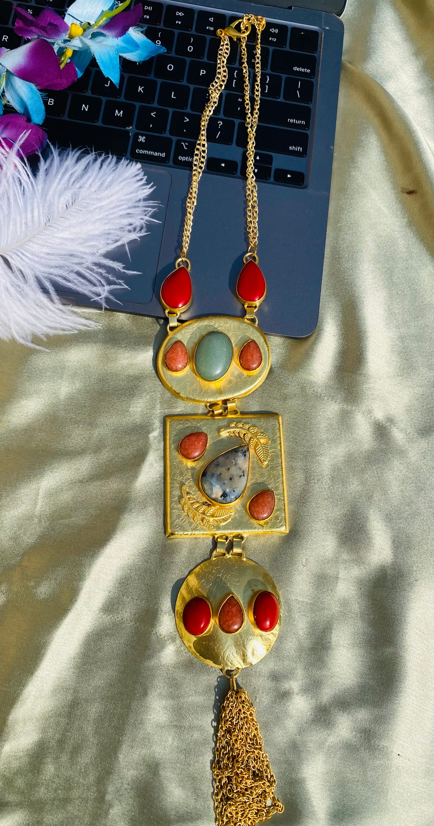 Link Of Coral and Jade Necklace