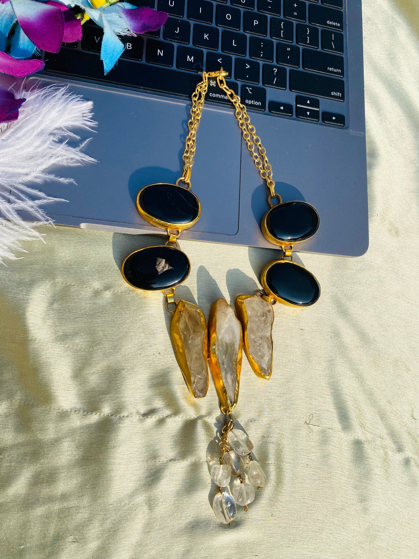 Triplets of Crystal with Onyx Necklace