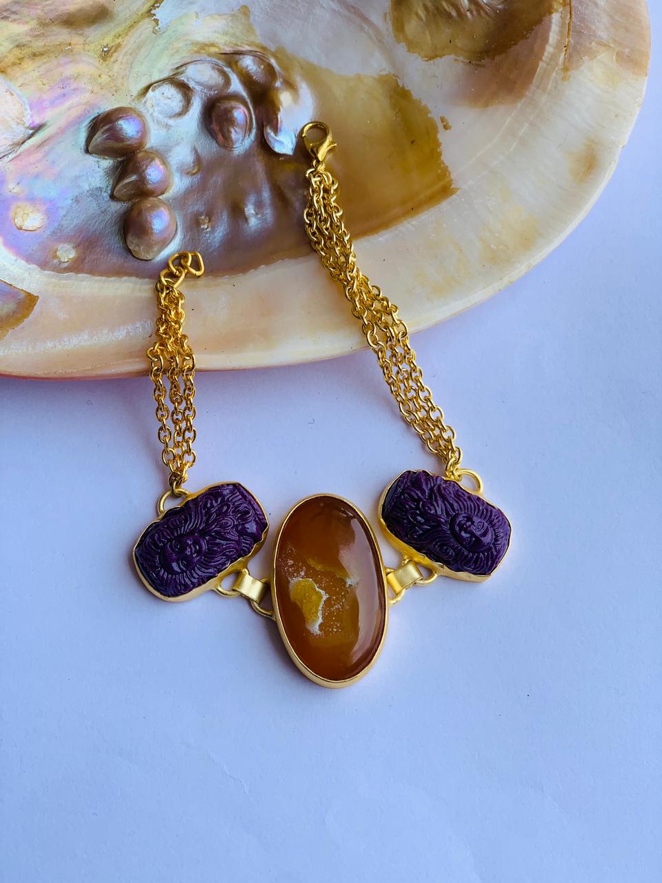 Agate stone & carving purple bracelet