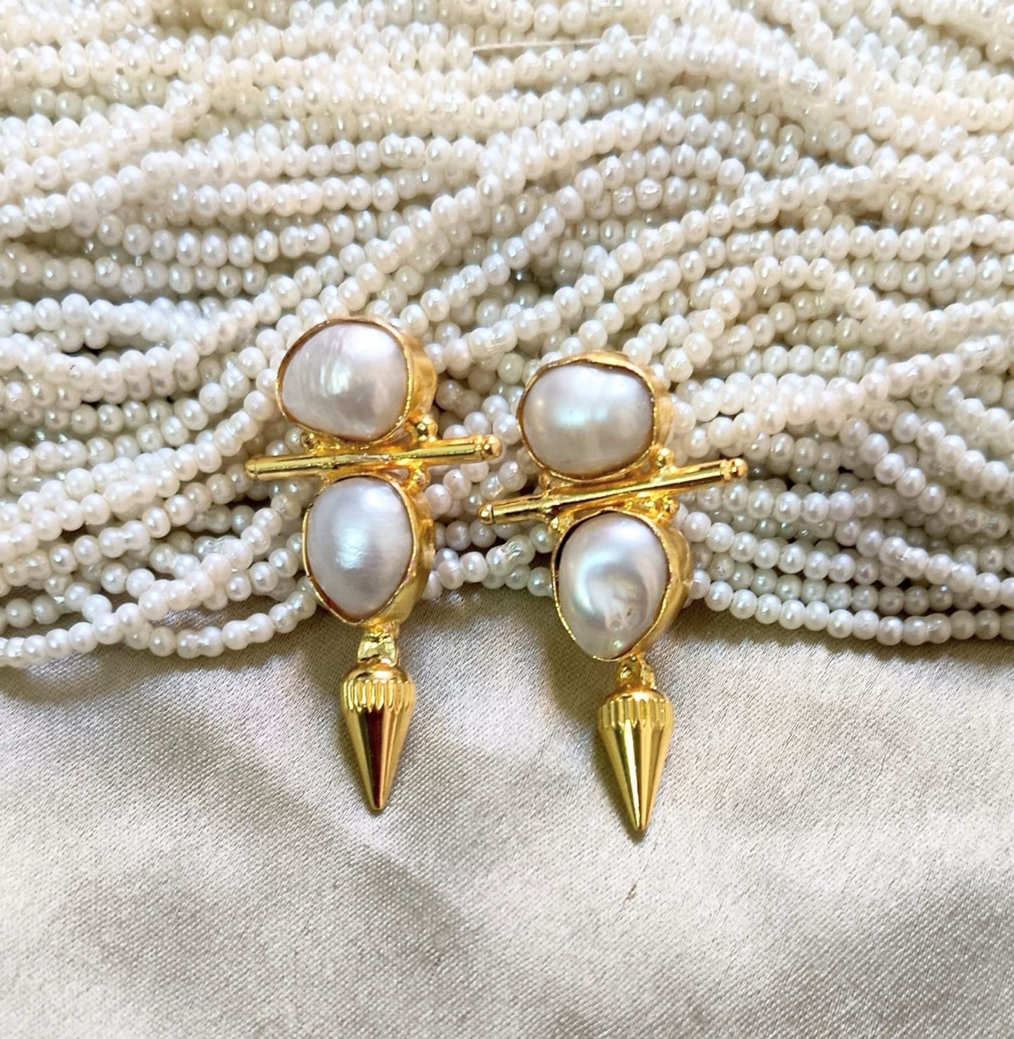 Baroque Pearl & Gold Spike Statement Earring