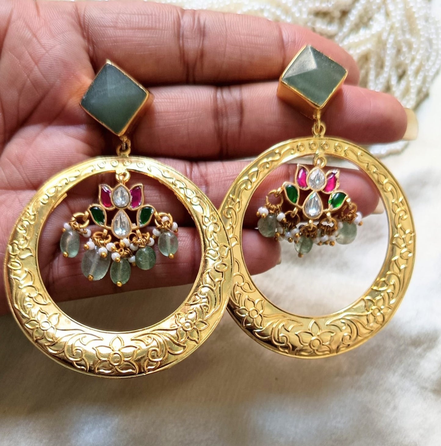 Royal Kundan Lotus Statement Hoop