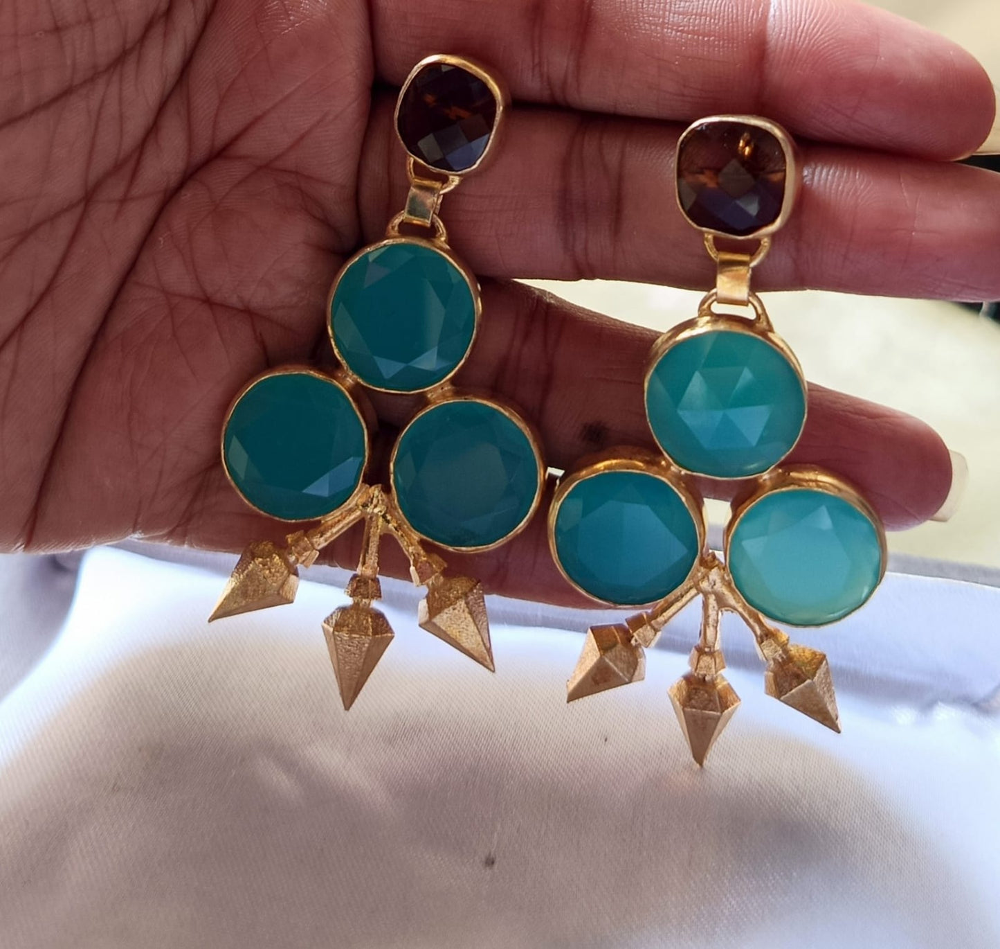 Tri Calcedony with Arrows Earrings