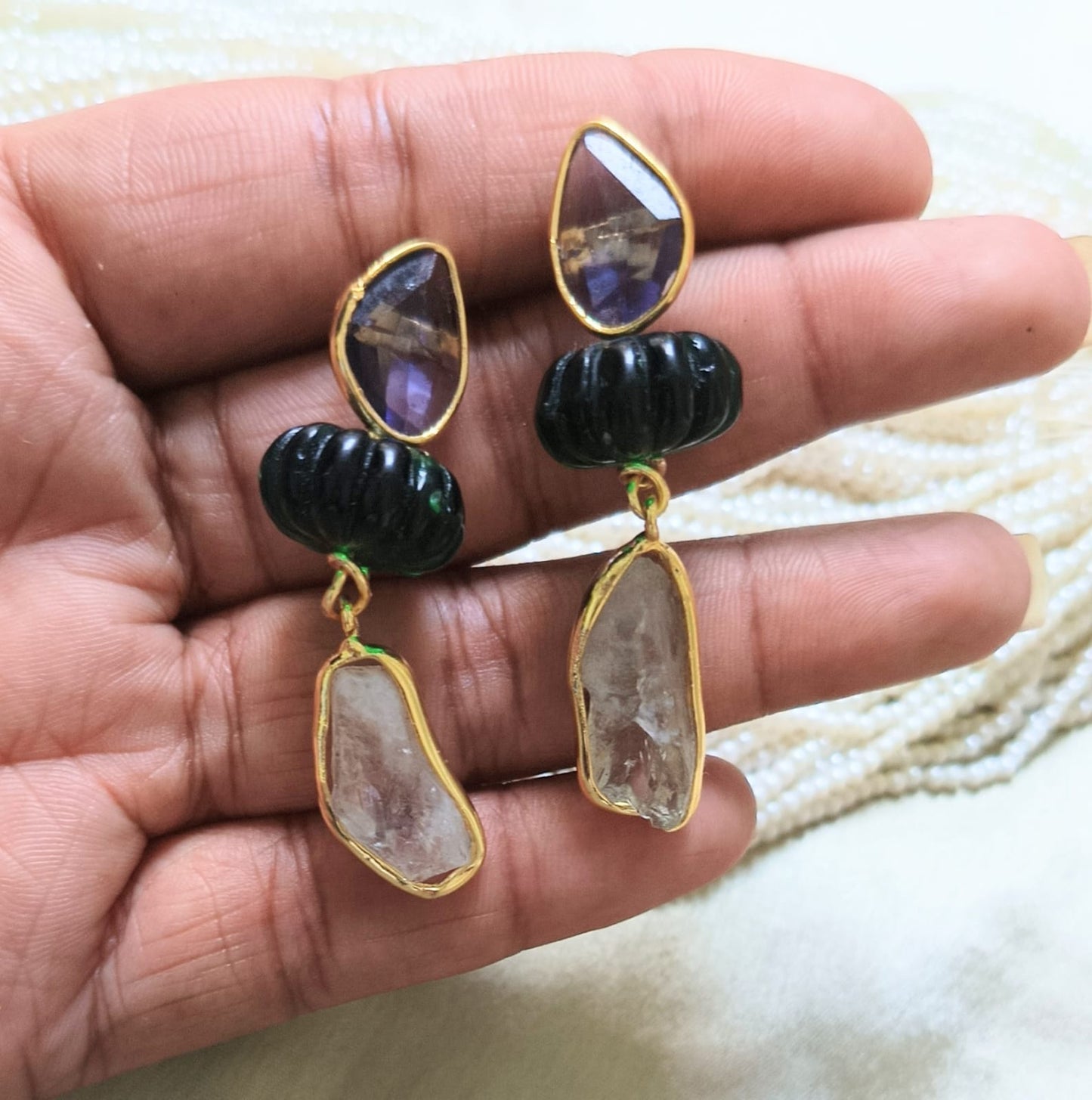 Raw Amethyst & Garnet Statement Earring