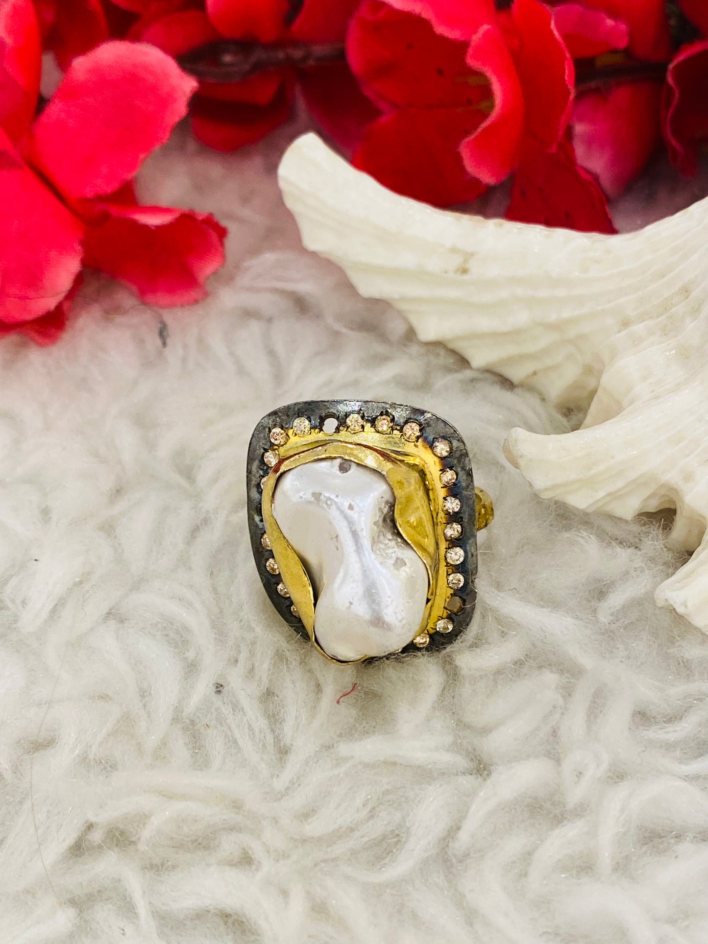 Pearly Zircon Ring