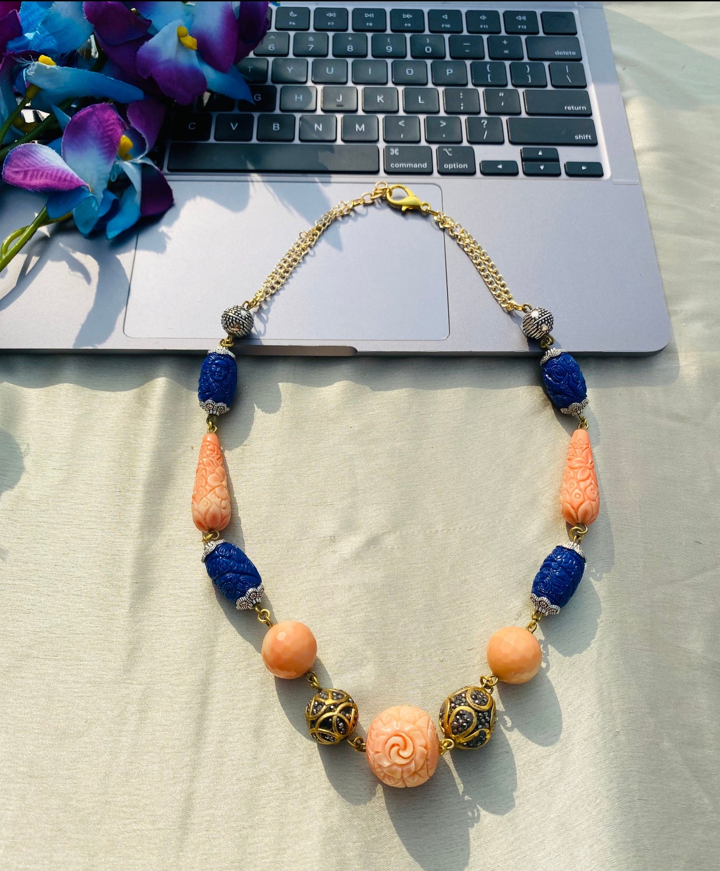 Touch Of Blue Coral Beaded Necklace