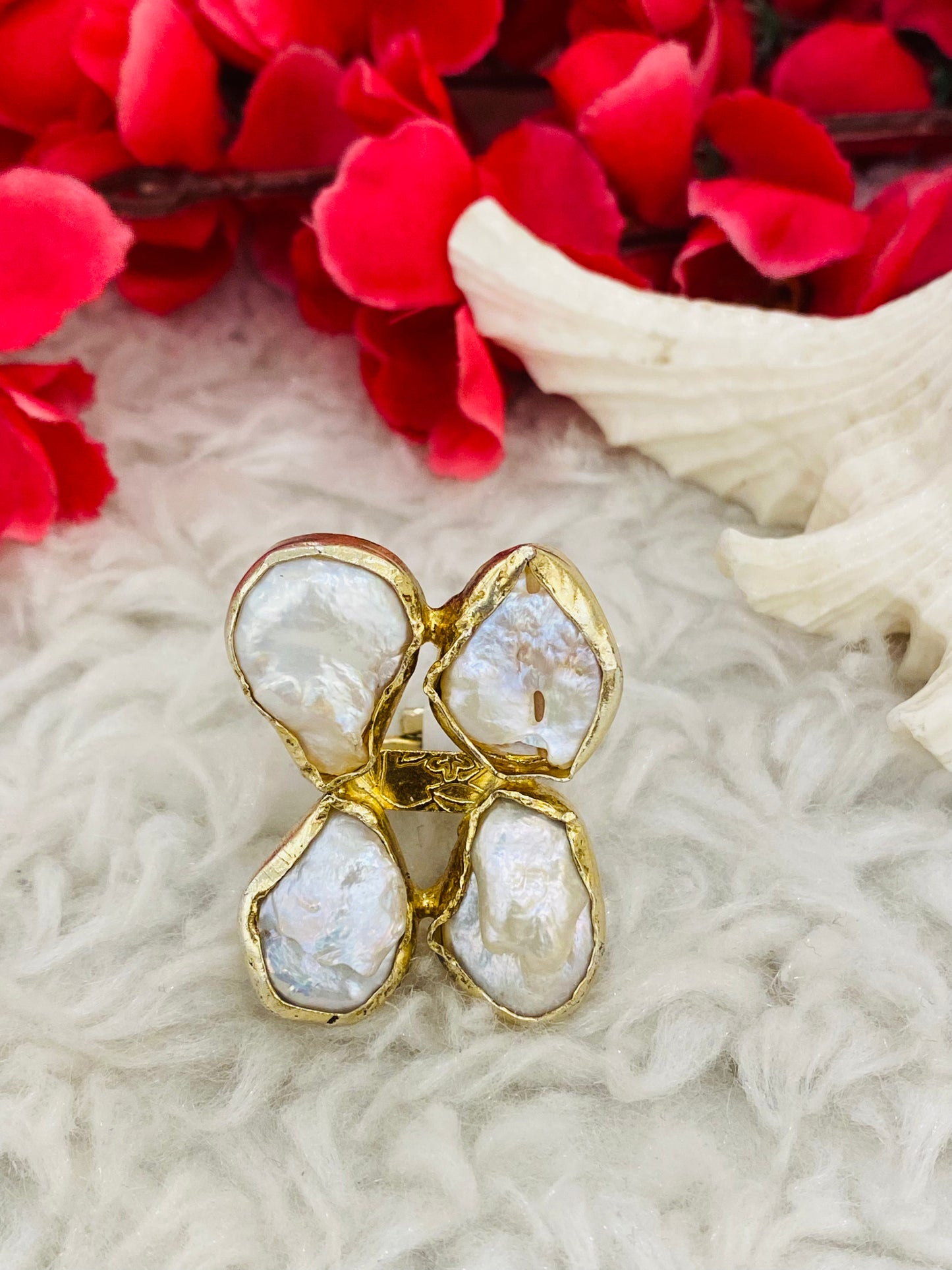 Baroque Pearl Flower Ring