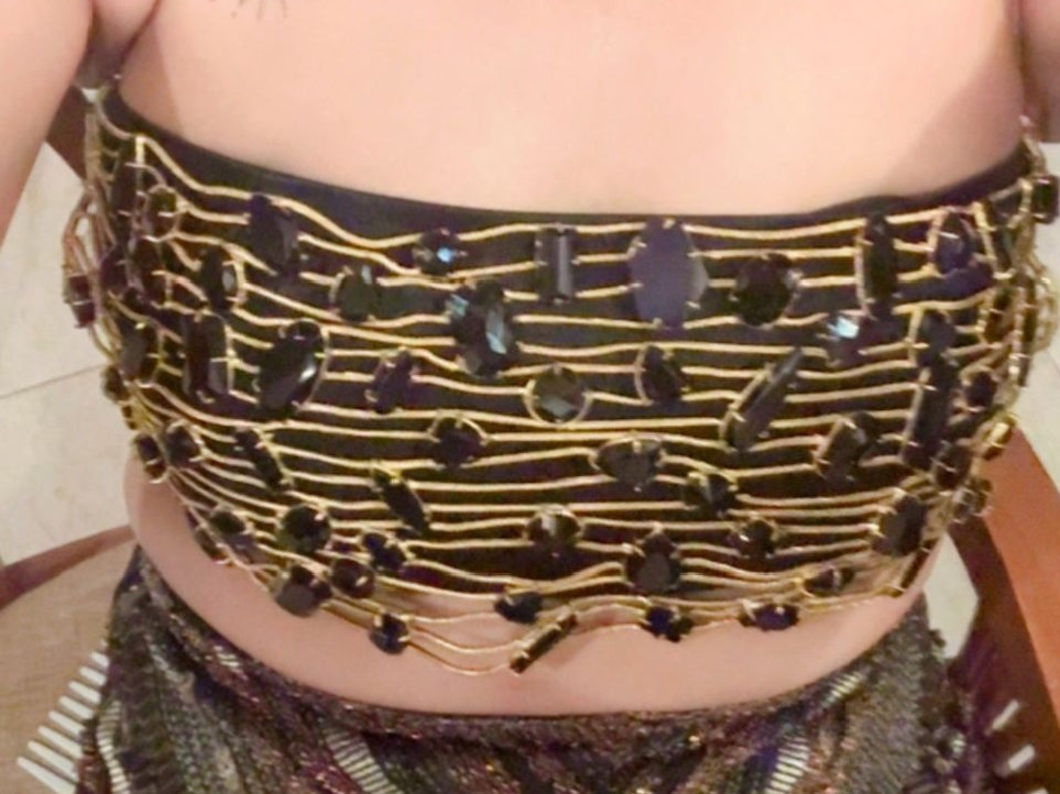 Designer Black Crystal Embellished Metal Chain Tube Top