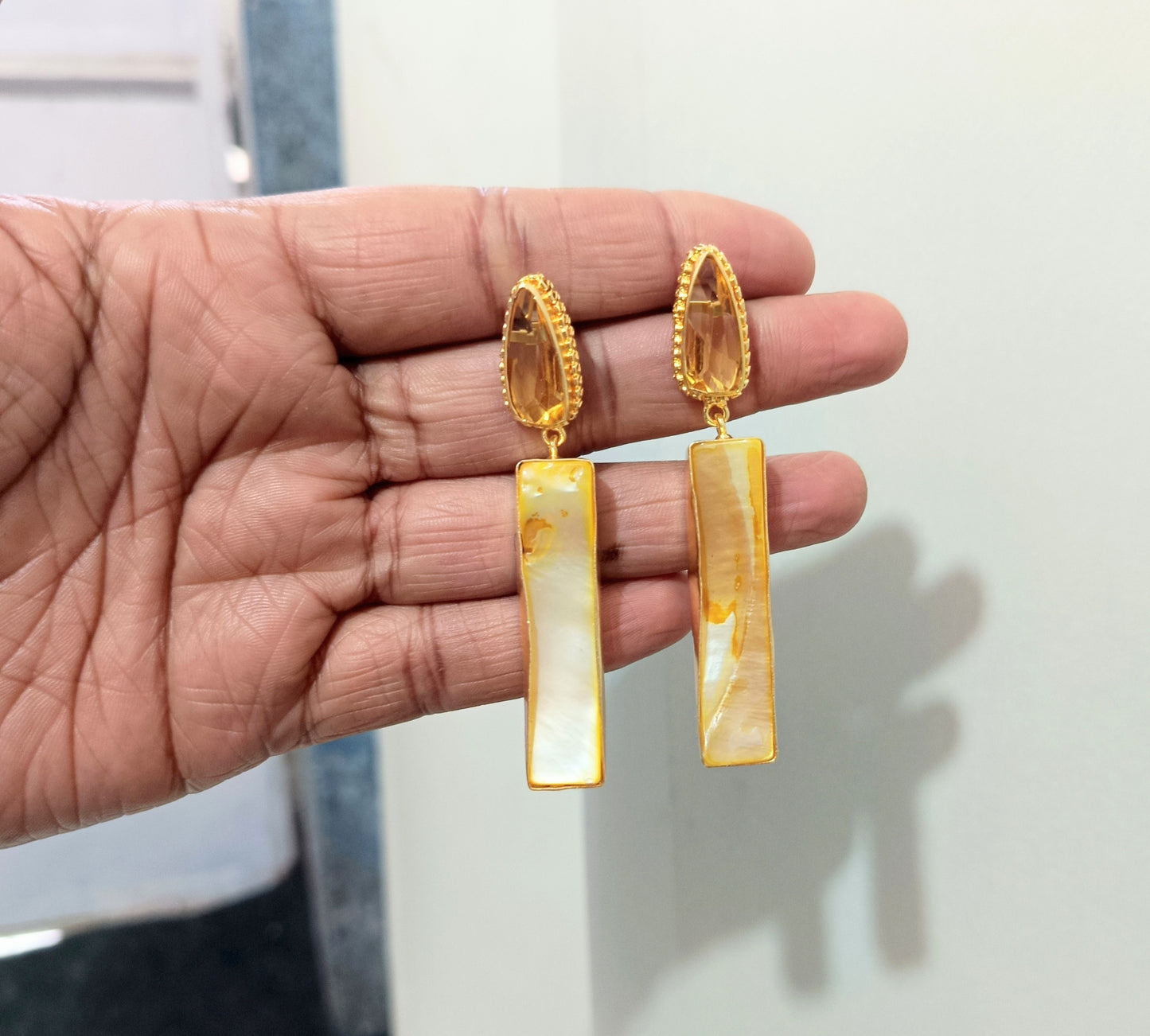 Elegant Gold Finish Rectangle Drop Earring