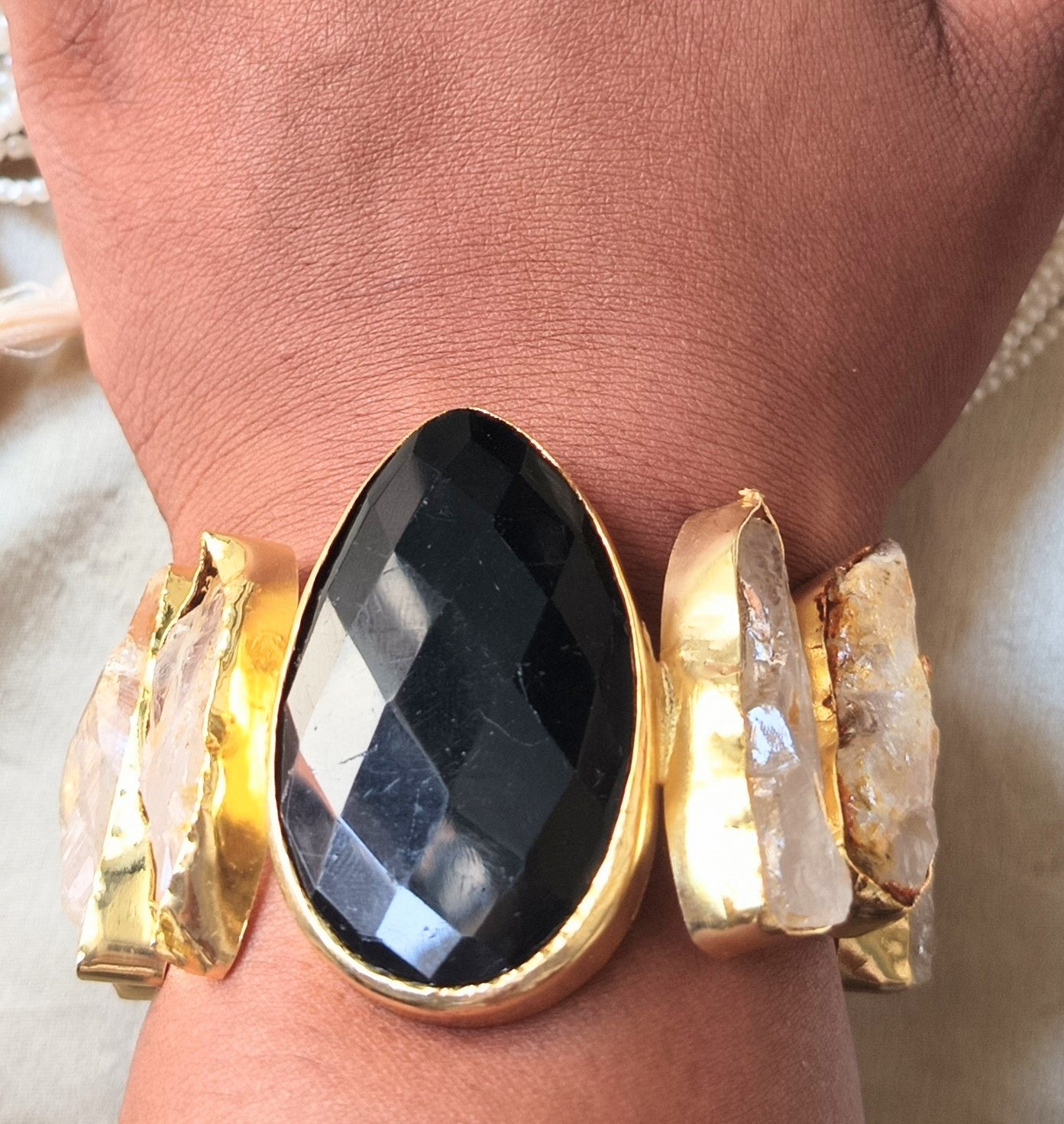 Black Onyx with Raw stones Handcuff