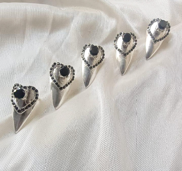 Heart Shape Nail Rings Set