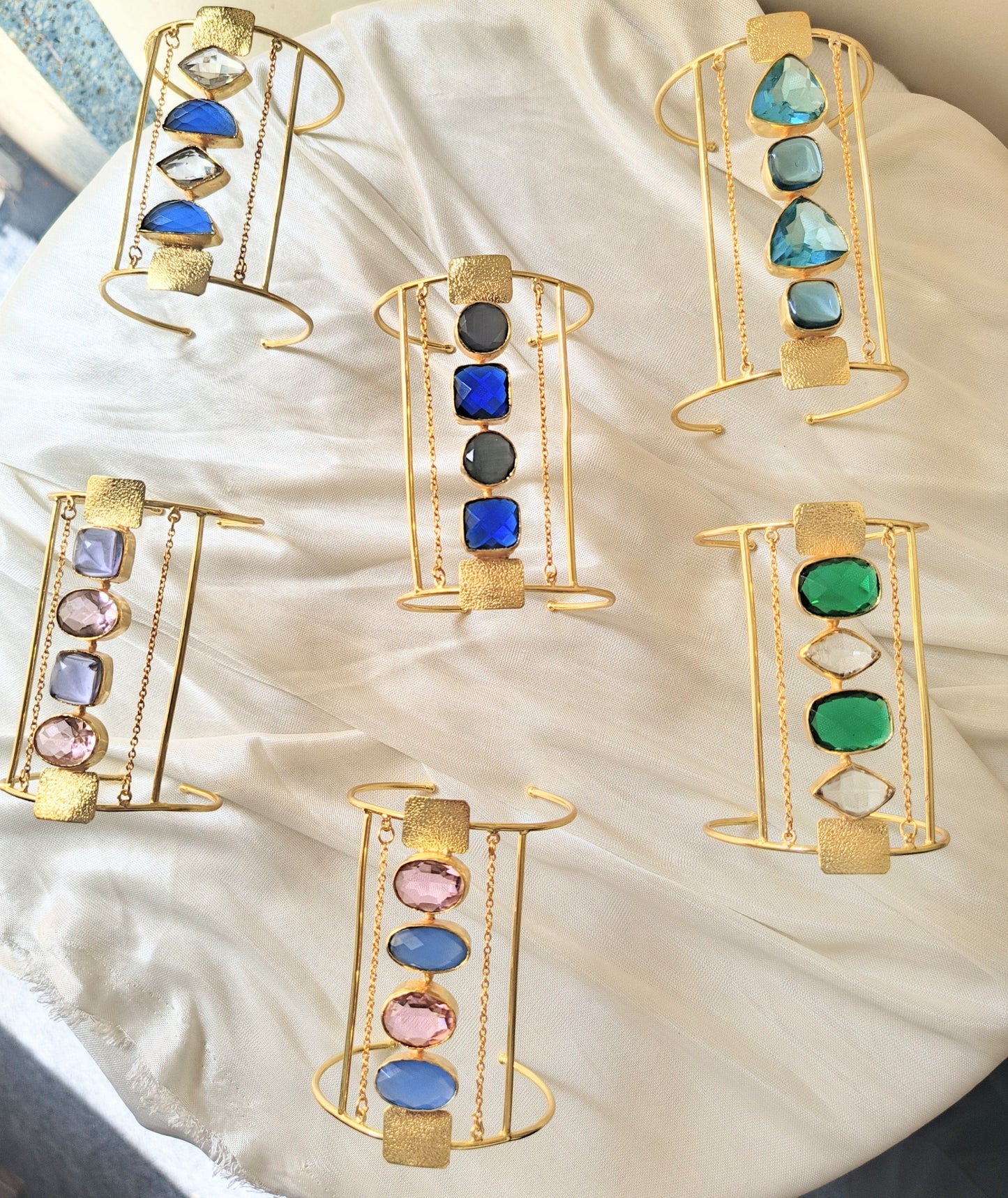 Elegant Gold Statement Cuff Bracelet with Multicolor Gemstones
