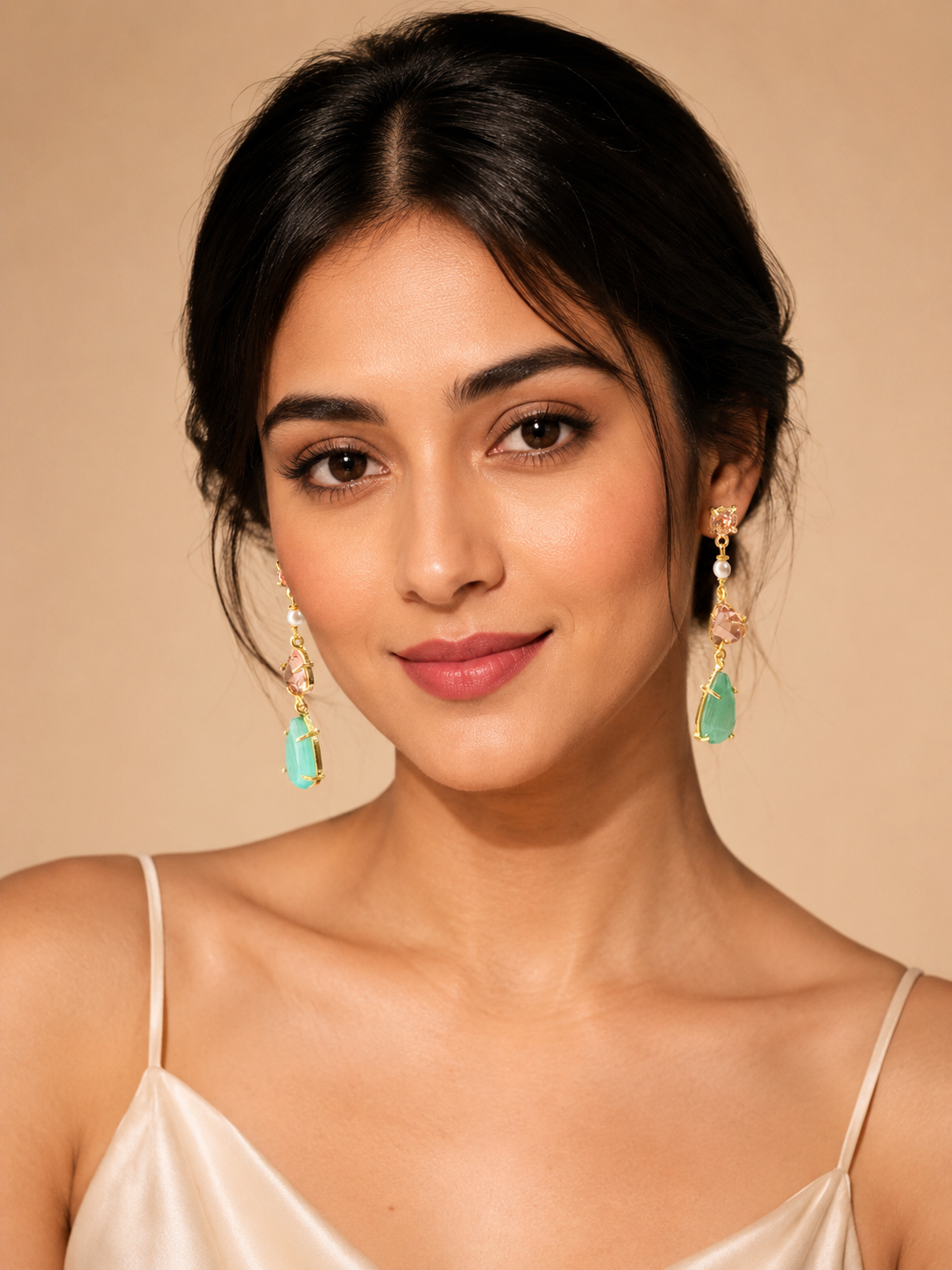 Aqua Blush Crystal Drop Earrings