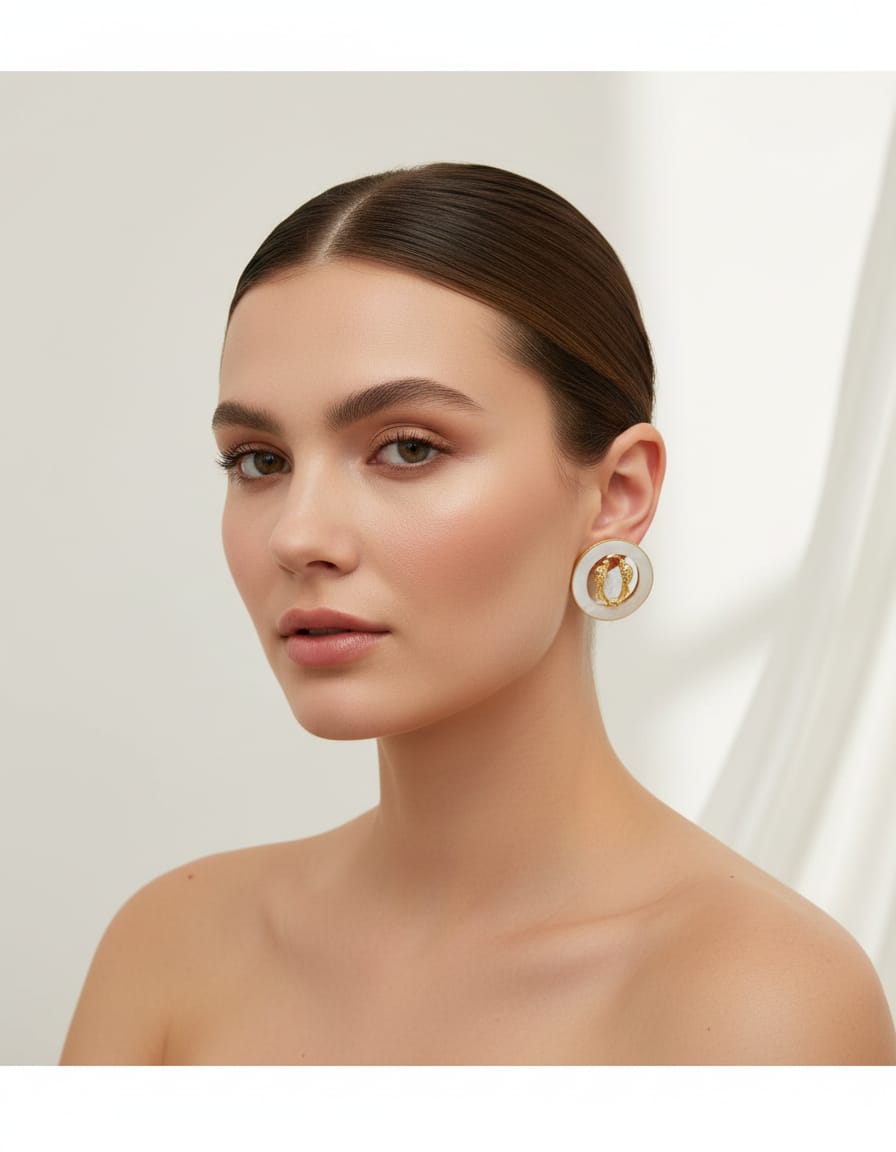 Luxe Pearl Finish Circular Gold Earring