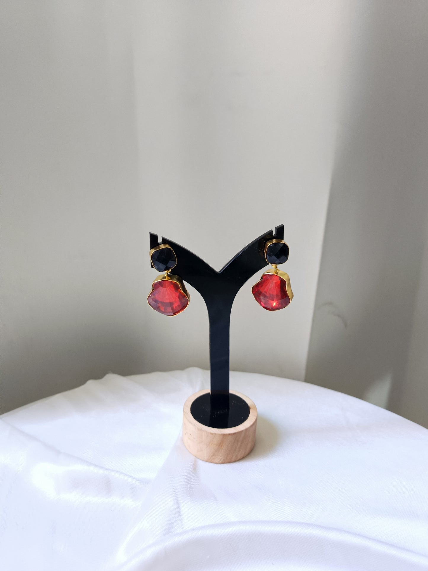 Red & Black Faceted stone Drop Earring in Gold Finish