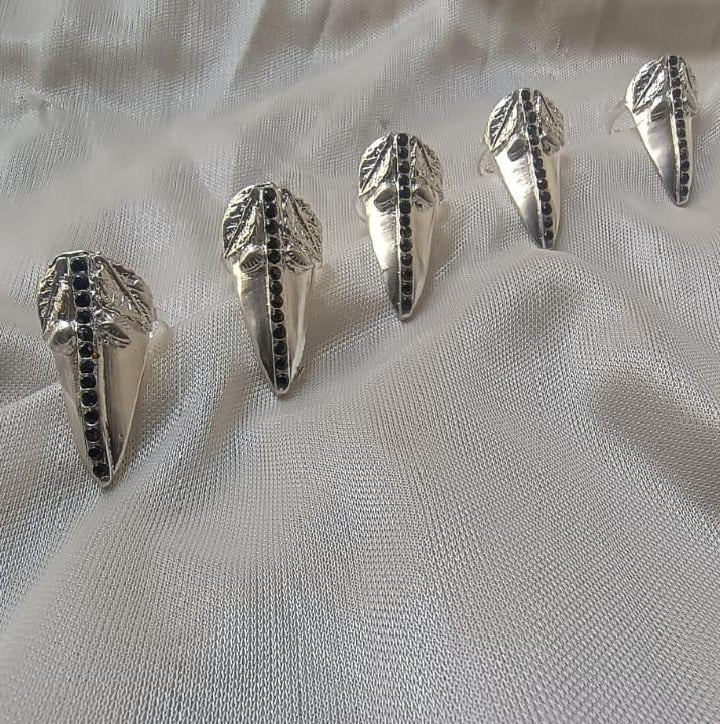 Designer Gold Nail Claw Rings | Black Stone Accent Nail Tips