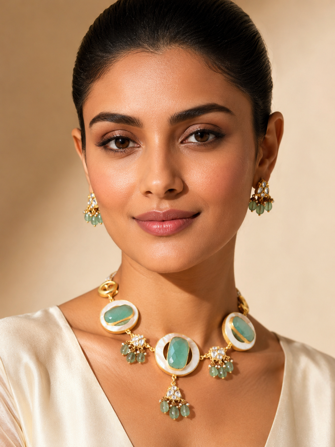 Emerald Aqua Mother-of-Pearl Statement Necklace Set