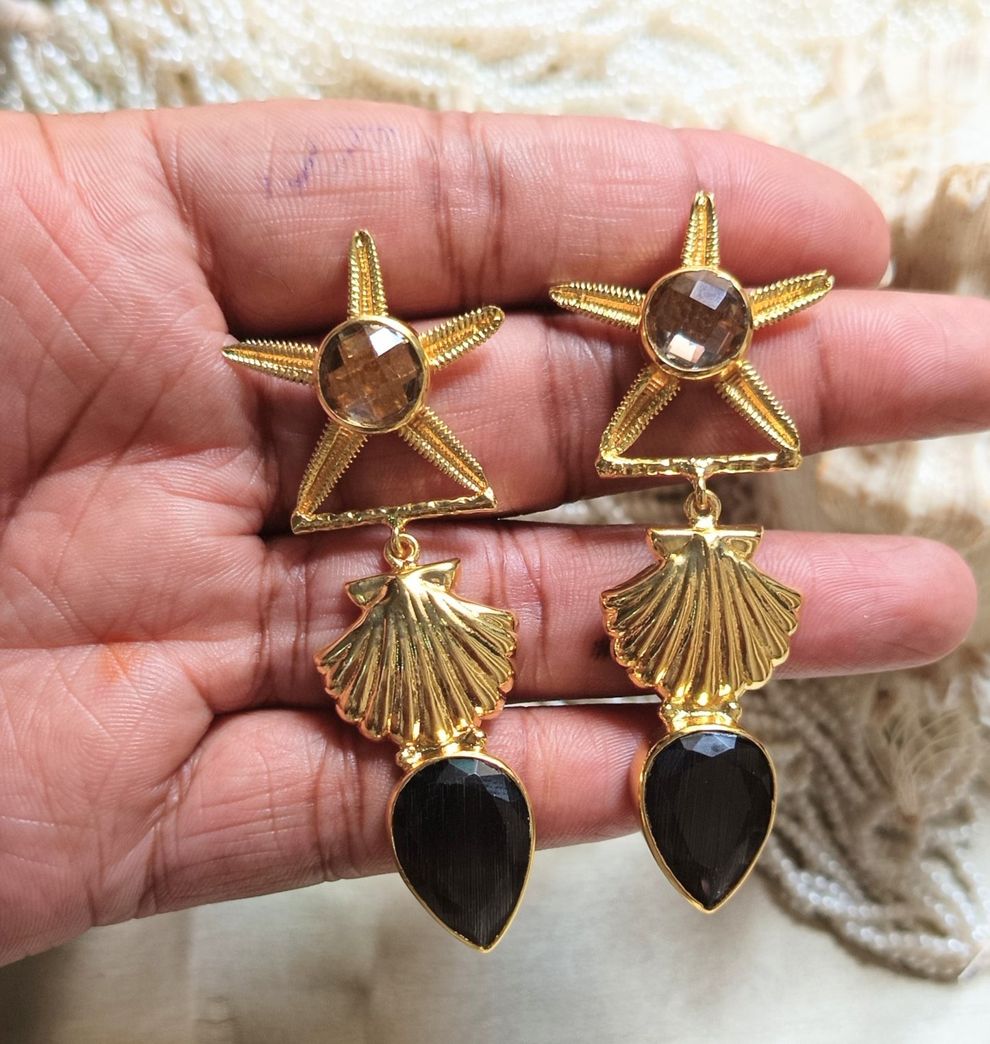 Starfish Seashell long Earrings