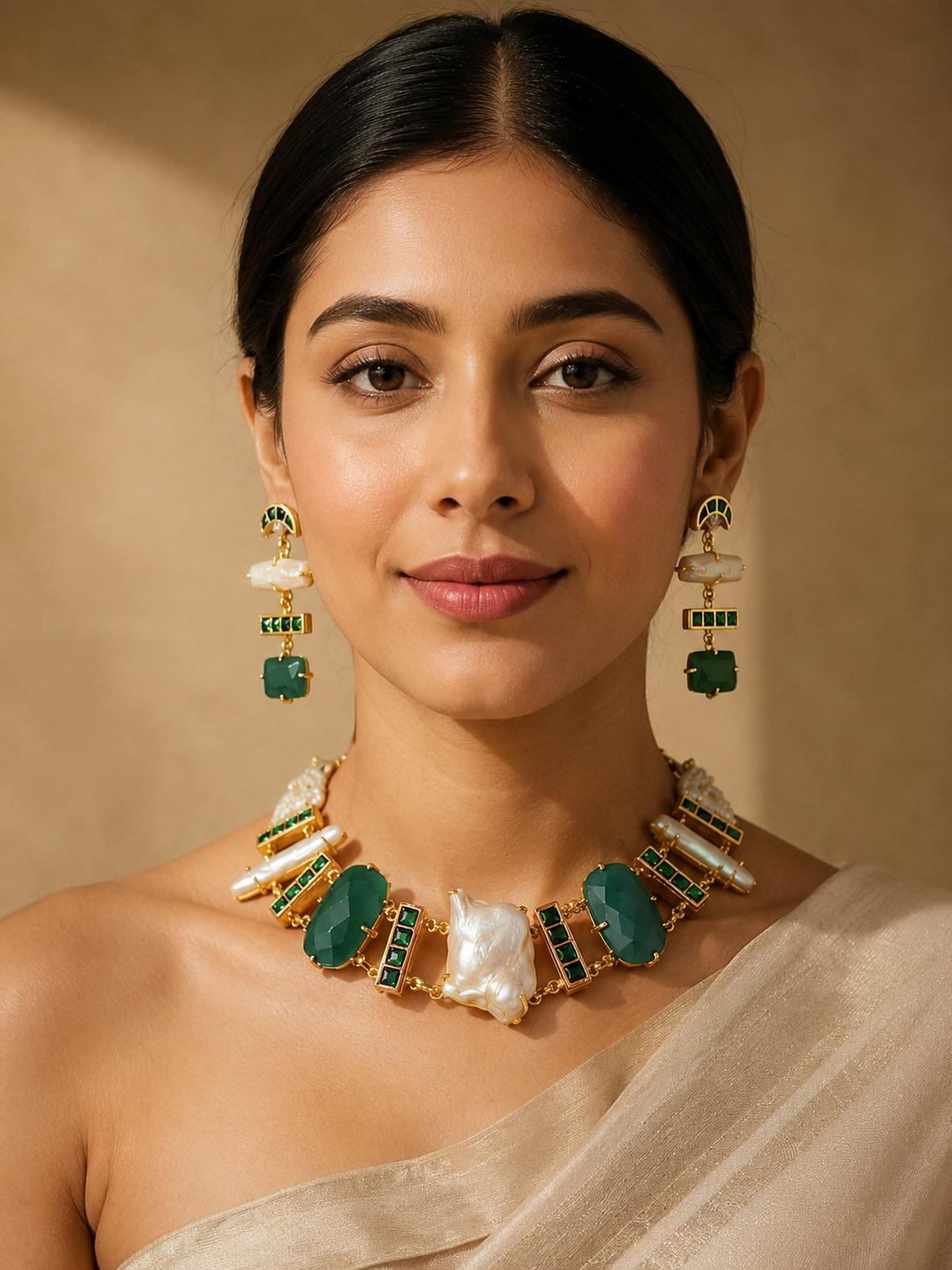 Emerald Pearl Luxe Statement Necklace Set