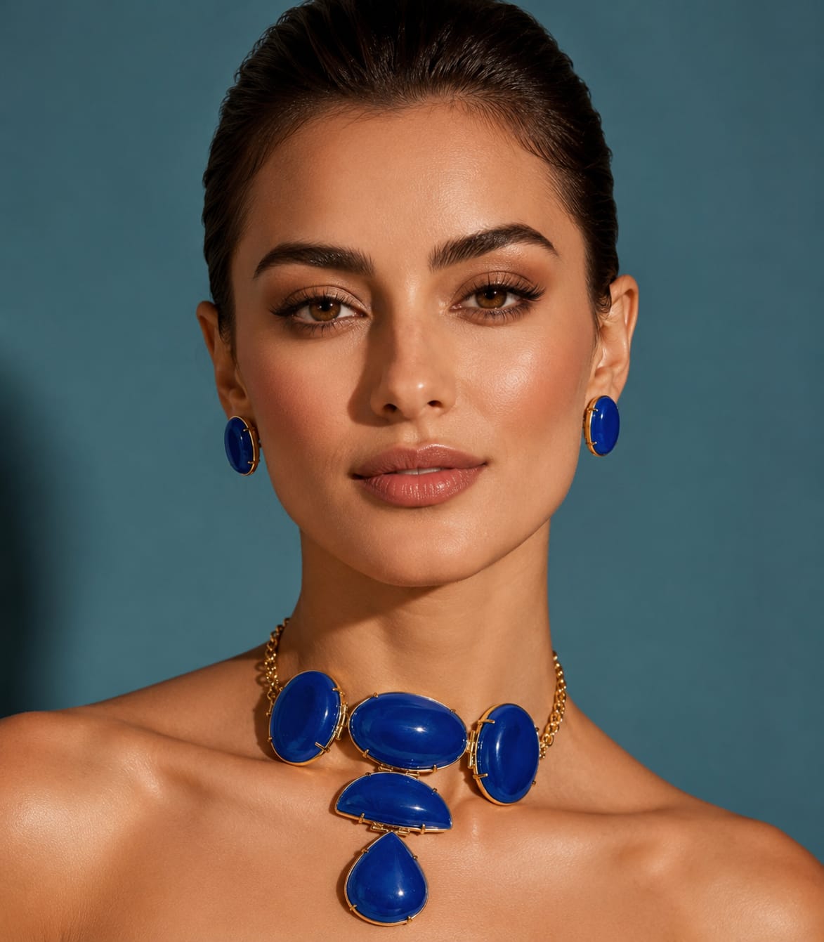 Ocean Blue Glam Necklace with Earrings