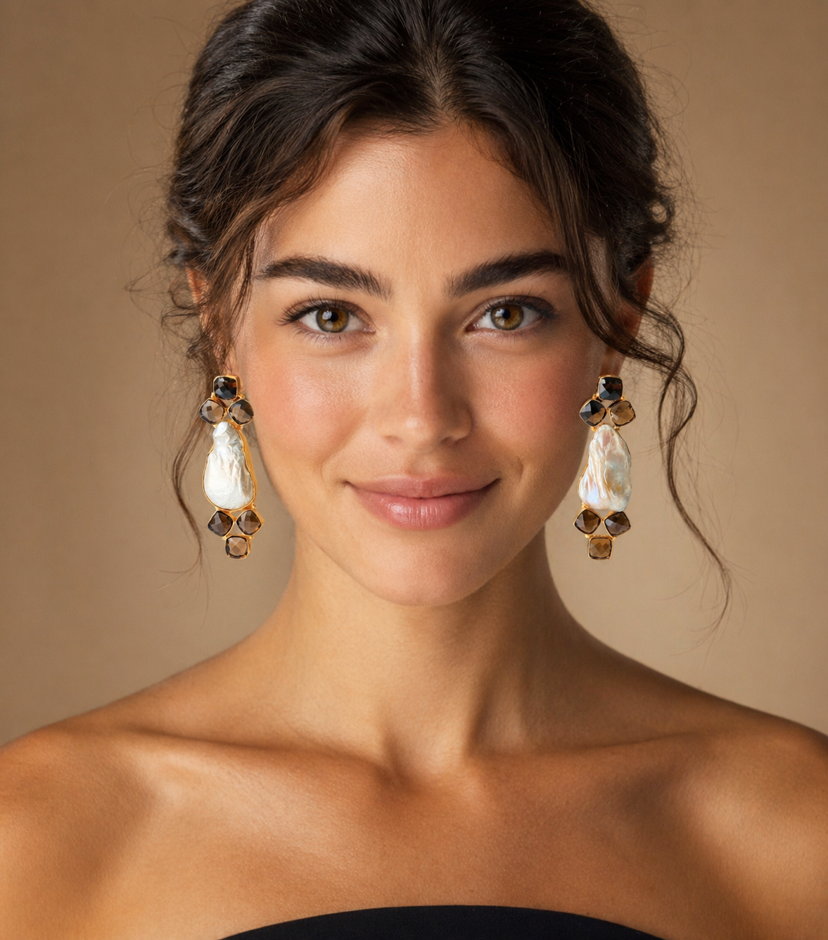 Baroque Pearl & Smoky Quartz Statement Earrings