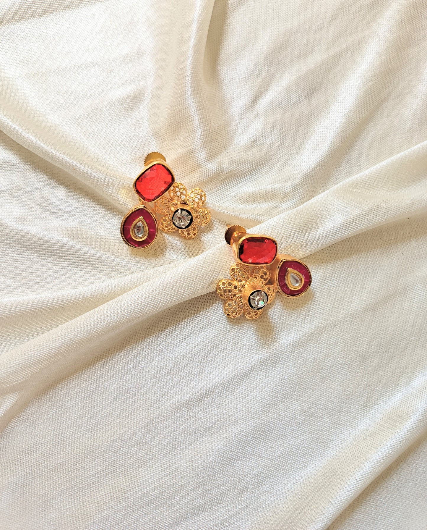 Luxury Ruby-Tone Statement Necklace Set with Baroque Pearl & Earrings
