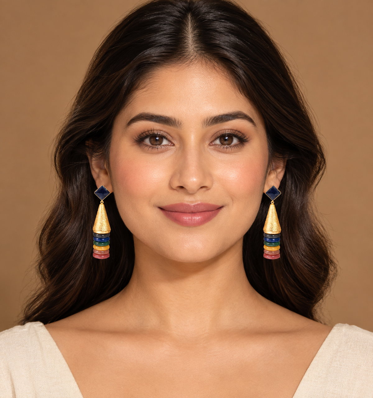 Royal Blue & Multicolor Gold-Plated Drop Earrings