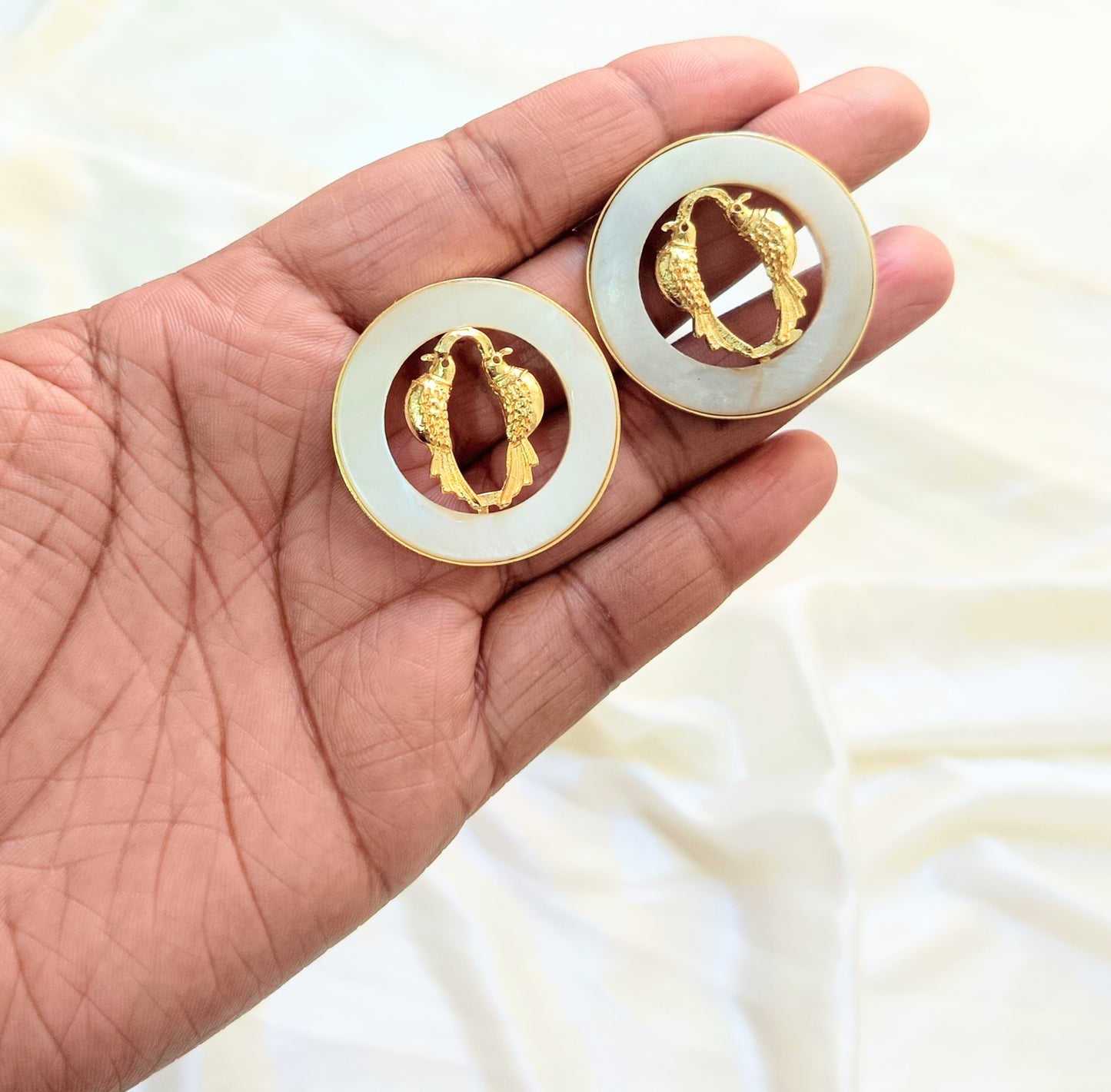 Luxe Pearl Finish Circular Gold Earring