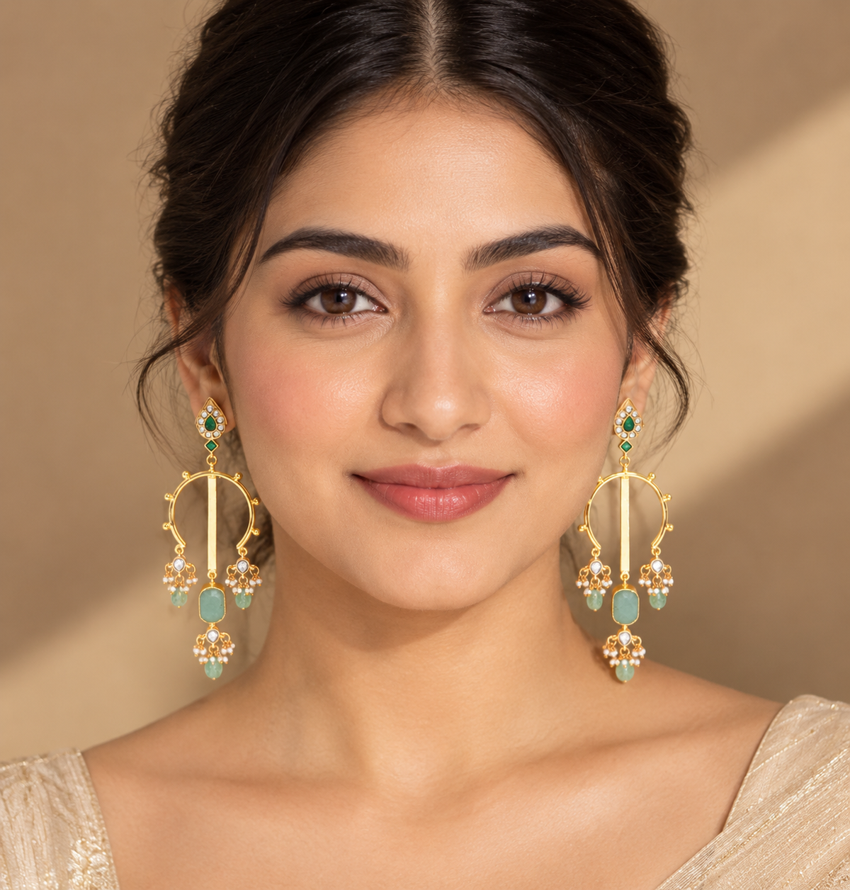 Kundan Emerald Long Dangler Earrings