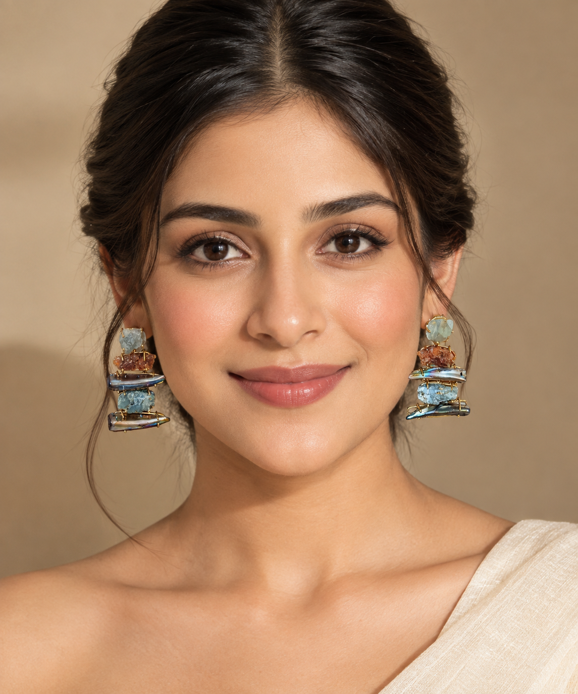 Luxury Pearl and Raw Stone Drop Earrings