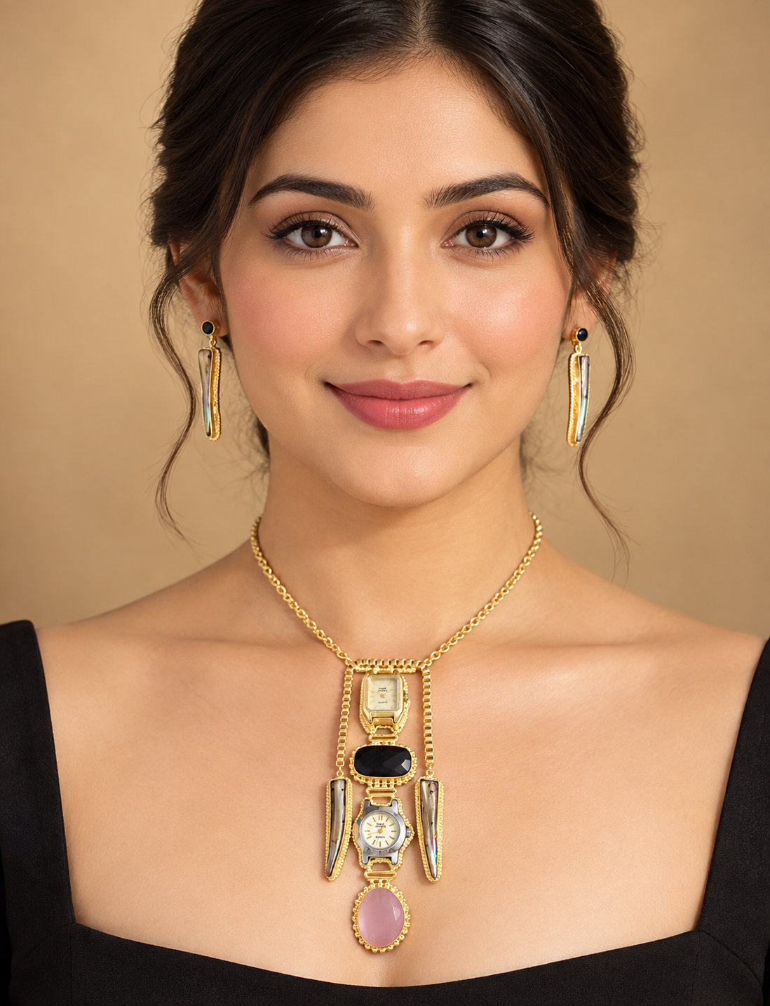 Luxury Gold-Tone Designer Necklace Set with Watches