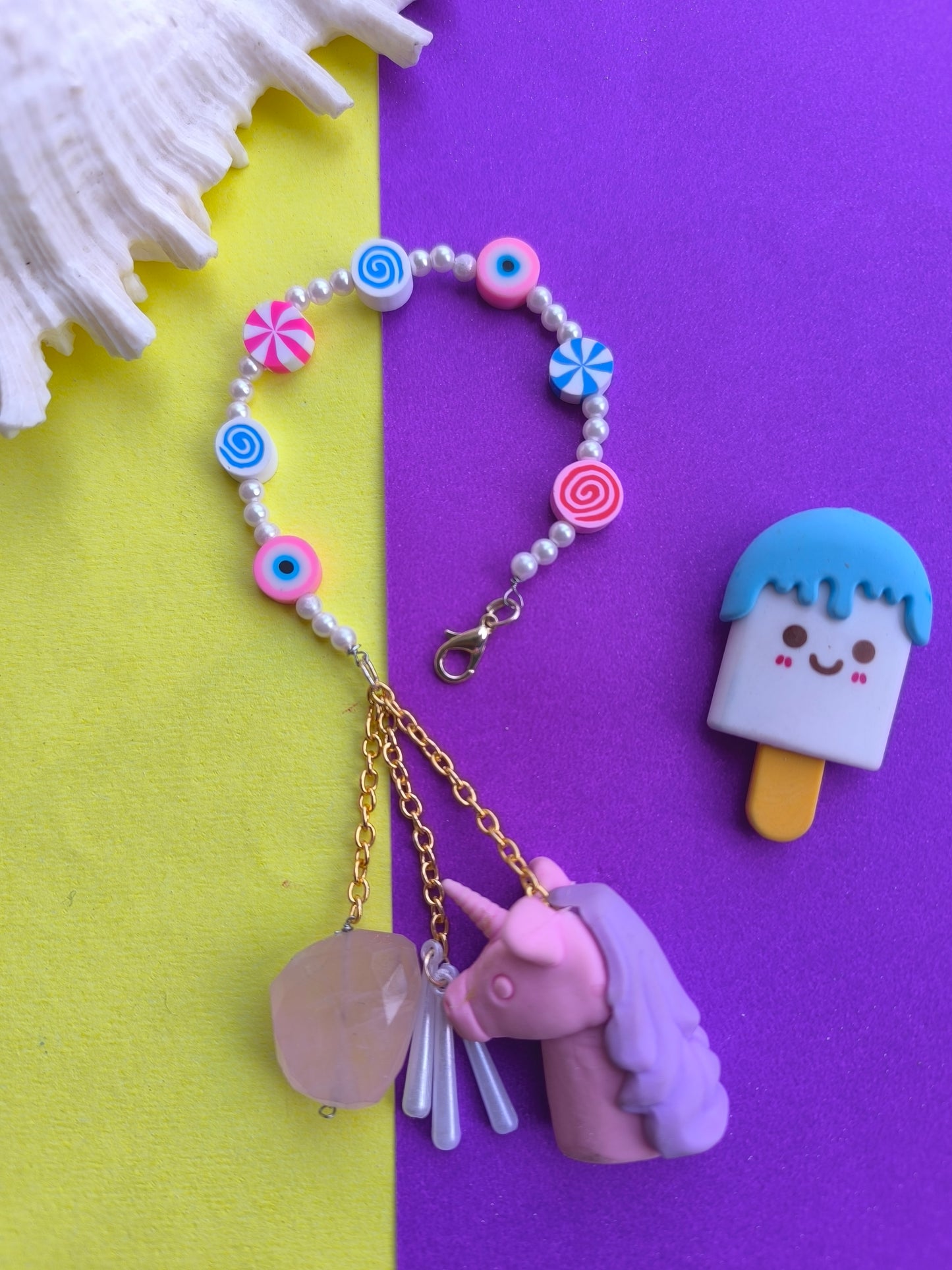 COLOURFUL BEADS WITH ERASER TASSEL AND STONEBEADS