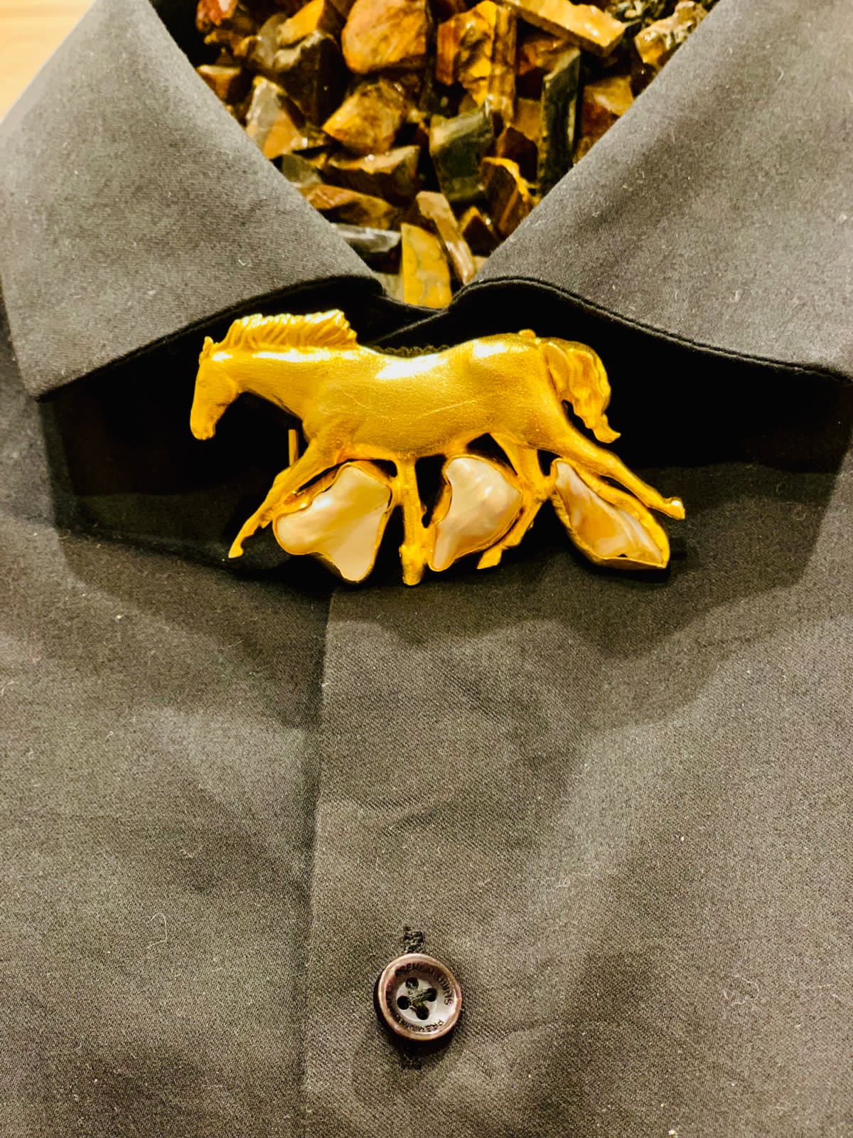 Riding Horse Baroque Pearl Studded Necktie