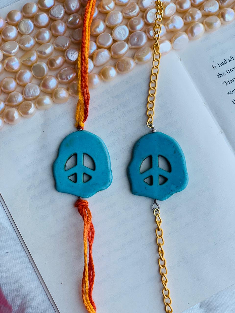 Turquoise Pattern Couple Rakhi